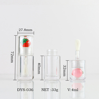 Tube de brillant à lèvres 4 ml avec grand pinceau, emballage cosmétique personnalisé en gros, fabricant de tubes vides transparents pour brillant à lèvres aux fruits