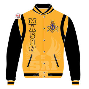 Chaqueta Masónica de Maestro Masón, Chaqueta Universitaria Personalizada |   Chaqueta Universitaria Masónica de Lana con Mangas de Cuero - Product Image 4