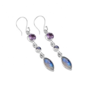 Venta al por mayor 925 plata esterlina arcoíris piedra lunar multi piedra preciosa pendiente joyería de plata de lujo proveedor - Product Image 1