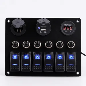 12V-24V Impermeável de Alta Qualidade 6 Gang Controle Barco Rocker switch Painel RV Caravan Marine Blue LED Rocker Switch