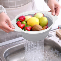 Fruit- en groentewasmand, voedselveilige siliconen keukenzeefset, opvouwbare vergiet, ronde zeefmand met handvat