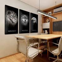 Ensemble de trois tableaux muraux en cristal représentant des animaux (Lion, Tigre, Aigle, Hibou, Léopard) avec cadre en alliage d'aluminium pour bureau et salon