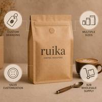 Sac d'emballage vertical en papier kraft biodégradable à fond plat avec fermeture éclair personnalisée pour grains de café 100g 250g 500g 1kg