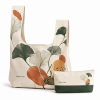 Sac fourre-tout en toile personnalisé avec nœuds japonais, imprimé feuilles de Ginkgo, grand sac de shopping réutilisable en coton, sac à bandoulière pour femmes, sac écologique