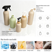 Botella Redonda Recargable con Bomba de Presión, de Paja de Trigo Biodegradable, con Collar de Bambú y Logotipo Personalizado para Amenidades de Hotel