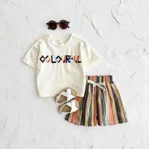 Setelan Olahraga Kasual Bordir Alfabet untuk Balita Laki-laki Pakaian Musim Panas dengan Atasan Lengan Pendek dan Celana - Product Image 5