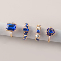 Go Party 4 Pcs/Set Blue Diamond Crystal Charms Butterfly Heart Joint Finger Ring Set Geometric Knuckle Ring Set for Women Girls