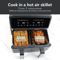 Friteuse à Air Électrique à Commande Numérique et Écran LCD en Acier Inoxydable, Double Carré Bleu en Plastique avec Protection Contre la Surchauffe
