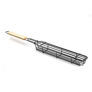 Parrilla para salchichas de acero inoxidable, parrilla con mango de madera, parrilla para barbacoa, red para barbacoa, pinza para barbacoa, herramientas para barbacoa de camping - Product Image 1