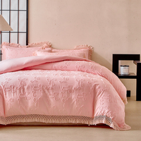 Ensemble de literie de style baroque luxueux, couvre-lit en jacquard vintage avec franges