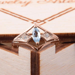 Bague en or rose géométrique Q362 plaqué or rose avec topaze taille marquise, bague de fiançailles fine pour femme - Product Image 6