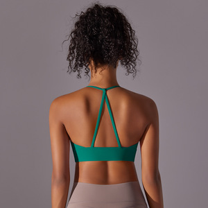 Soutien-gorge de sport pour femme, col halter en U, bretelles fines en T, coussinets amovibles, soutien léger, idéal pour le Pilates, le yoga et la course à pied, haut court athlétique. - Product Image 6