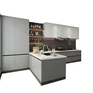 RTA Modern Europa Simple Professional Factory Grey PVC Plywood Solid Wood Kitchen Cabinets Custom Wholesale Morden Furniture