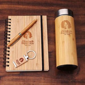 Eco Custom Logo Promotional Wood A5 <b>Notebook</b> Thermos Flask <b>Pen</b> Keychain 4In1 Corporate Box Business Gift <b>Set</b> for Man - Product Image 4