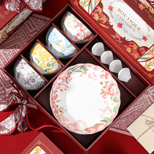 Underglaze Ceramic Sets Microwave Safe Spring Flower Porcelain Bowls Plates Home Utensils Kit Business Gifts Opening Event - Product Image 2
