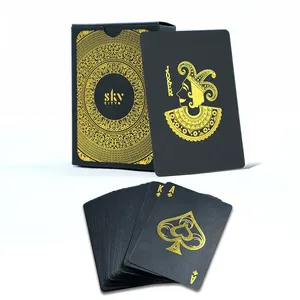 Индивидуальные золотые штампованные черные бумажные карты для покера, классная Золотая фольга, игральные карты высокого качества