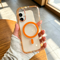 Coque de téléphone magnétique rigide transparente en PC orange pour iPhone 17 16 15 14 13, anti-jaunissement, vente en gros