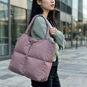 Bolso de Mano para Portátil de Mujer, Color Amarillo Vibrante, Gran Capacidad, Suave y Acolchado, Tipo Puffer, para Uso Diario - Product Image 2