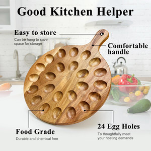 Organizador de Huevos para Cocina con 24 Compartimentos, Tabla de Madera de Acacia Reversible para Charcutería y Platos para Huevos Rellenos - Product Image 5