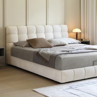 Lit double Zayshine de luxe moderne nordique en tissu blanc crème pour chambre principale, 1,5-1,8 mètres, avec rangement, idéal villa et appartement