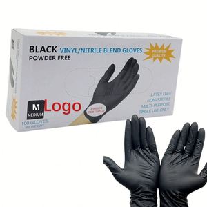 Gants de travail noirs en nitrile synthétique de qualité alimentaire, jetables, avec logo personnalisé, pour la cuisine, la cuisson, le nettoyage et le tatouage - Product Image 1