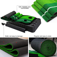Tapete de Golf para Interiores con Césped de Doble Tono, Retorno de Pelotas, Doble Hoyilla, Línea de Alineación y Soporte para Putter, Ideal para Entrenamiento en Casa u Oficina