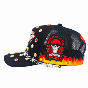Casquette de camionneur TCAP personnalisée en Chine, 5 panneaux, sportive, réglable, avec strass, cristaux et chaîne métallique - Product Image 3