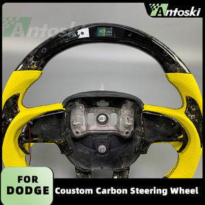 Volant en cuir et fibre de carbone forgée en or jaune personnalisé avec écran LED pour Dodge <span class=keywords><strong>Challenger</strong></span> Hellcat SRT <span class=keywords><strong>RT</strong></span> Series - Product Image 2