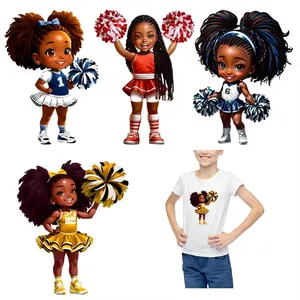 Cute Girls Basketball Football Cheerleading Sticker Heat Press African American Kids Sports DTF Transfers for Bags Hoodies