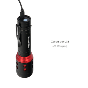 Mini torcia portatile a LED, alluminio, ricaricabile tramite USB (1200 mAh), 500 lumen, 5 Watt. Con funzione zoom e attacco a clip - Product Image 5