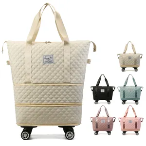 定制新款行李袋可折叠防水旅行行李袋可扩展女性健身房旅行包带轮子