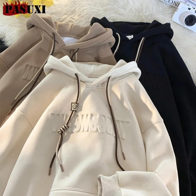 PASUXI Manufacturers Custom Men Clothes Embossed Logo 3D Puff Printing Embossed Oversized Pullover 500GSM Hoodies