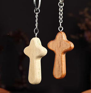 Xinrunjin créatif Simple croix en bois pendentif en bois massif porte-clés gravé Logo église chrétienne porte-clés cadeau décoratif - Product Image 6