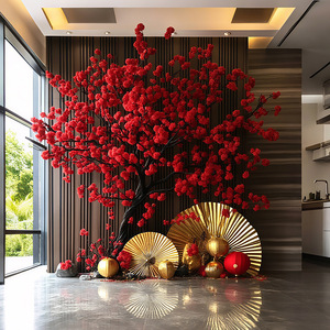 Albero di Prugna Rossa Artificiale Grande su Misura per Interni, Piante Verdi Simulate per Decorazione Paesaggistica di Hotel e Ville - Product Image 2