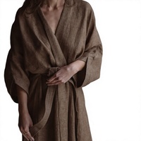 Robe kimono en lin de luxe pour femmes avec ceinture, longue et légère, peignoir