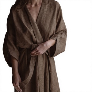 Luxury <b>Women</b> Linen Kimono Robe with <b>Belt</b> Long Lightweight Bathrobe - Product Image 4