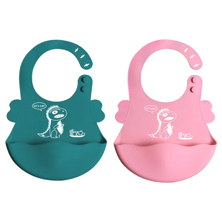 Free sample bulk low price food grade waterproof animals silicone baby bibs waterproof dinosaur cartoon silicone baby bibs