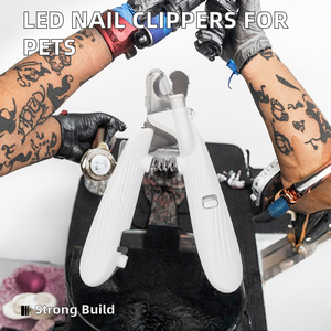 Coupe-ongles pour animaux de compagnie en acier inoxydable de style dessin animé de luxe avec lumière LED, facile à utiliser, tondeuse pour pattes de chien, ciseaux de toilettage blancs - Product Image 2