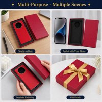 Emballage de téléphone en carton de luxe, design personnalisé, écologique, papier texturé rouge, boîte de rangement pour téléphone avec insert.