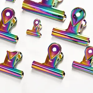 Grande arcobaleno placcato bulldog clip raccoglitore di metallo graffette morsetti forniture scolastiche per ufficio
