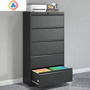 Armoire de classement latérale moderne en acier noir à 5 tiroirs verrouillables pour atelier et bureau - Product Image 1