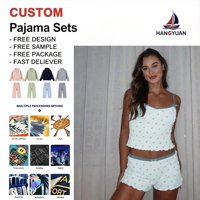 Ensemble de pyjama côtelé floral pour femme, col carré bas, bretelles spaghetti, avec nœuds décoratifs, doux et extensible, pour la maison, vente en gros
