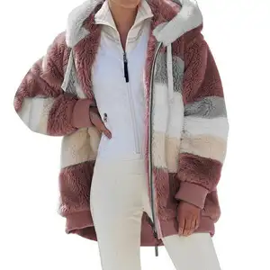 Women Plush Fluffy Faux Fur Thick Fuzzy Zip Up Hoodies Long Coat Women Sherpa Fleece Jacket