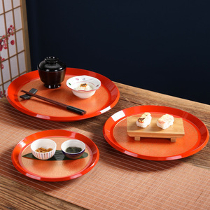 Japanese <b>Round</b> <b>Serving</b> <b>Tray</b> Red Gold Solid Color For Tea Sushi Dessert Hotel Use - Product Image 1