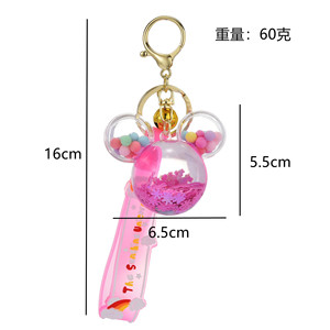 Nouveau dessin animé Mickey tête remplissage d'huile liquide sable bouteille porte-clés mignon sac pendentif cadeau flocon de neige perles colorées porte-clés Widget - Product Image 6