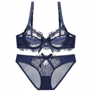 Conjunto de lencería sexy de encaje azul marino para mujer, 2 piezas, transparente, estilo francés, tallas grandes, venta al por mayor - Product Image 4