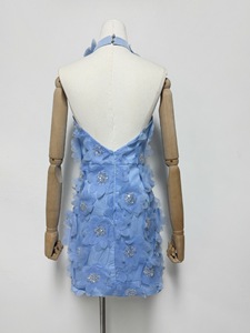 Aelesen elegante con applicazioni impiombate abito da datazione per donna con scollo all'americana senza maniche a vita alta di temperamento Mini moda femminile - Product Image 2