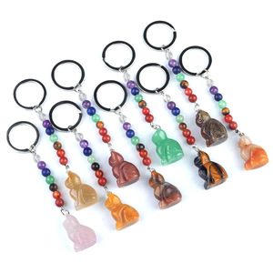 Colorful Crystal Stone Kitten Keychain Animal Keychain Pendant Quartz Cat Keychain Crystals Healing Stones Carving Key Chains