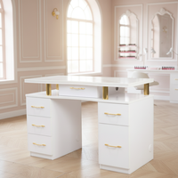 Table de manucure moderne avec plateau en pierre blanche, table de manucure individuelle et ensemble chaise, table à ongles