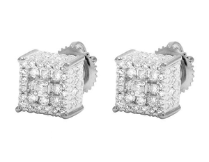 Boucles d'oreilles de luxe en argent avec diamants de laboratoire taille princesse, plaqué or blanc 10K, bijoux classiques pour femmes - Product Image 2
